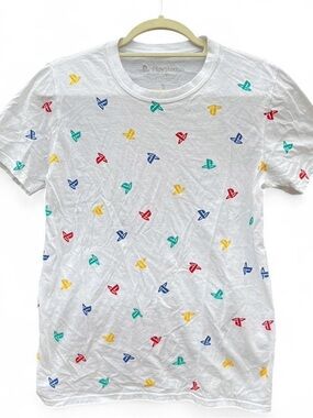 Sony White Short Sleeve Tee with Multicolor PlayStation Motifs